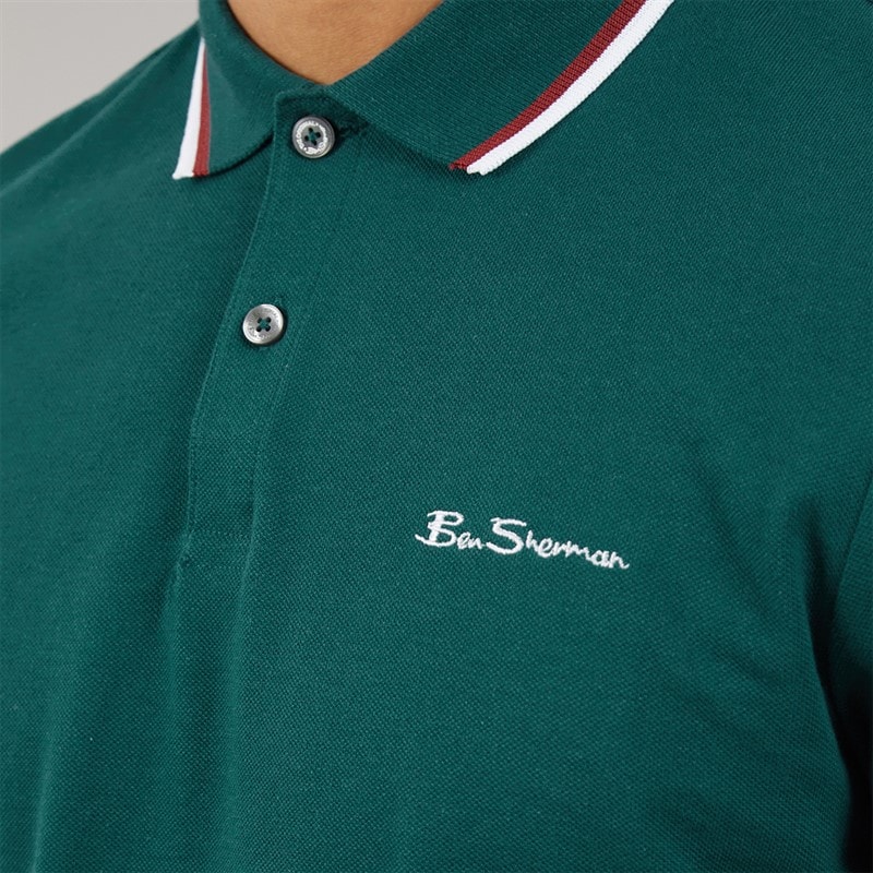 Ben Sherman Mens Twin Tipped Polo Shirt Jade - Image 3