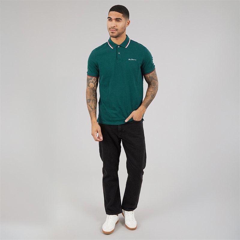 Ben Sherman Mens Twin Tipped Polo Shirt Jade - Image 4