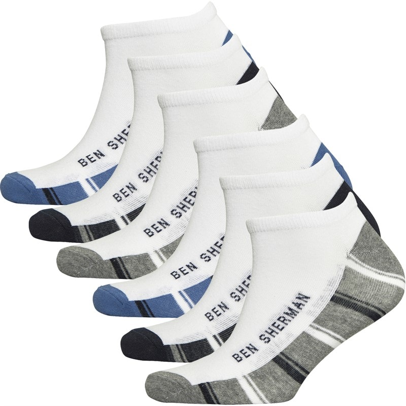 Ben Sherman Mens Ada Six Pack Trainer Socks Grey/Navy/Copen Blue/Grey/Navy/Copen Blue - Image 1
