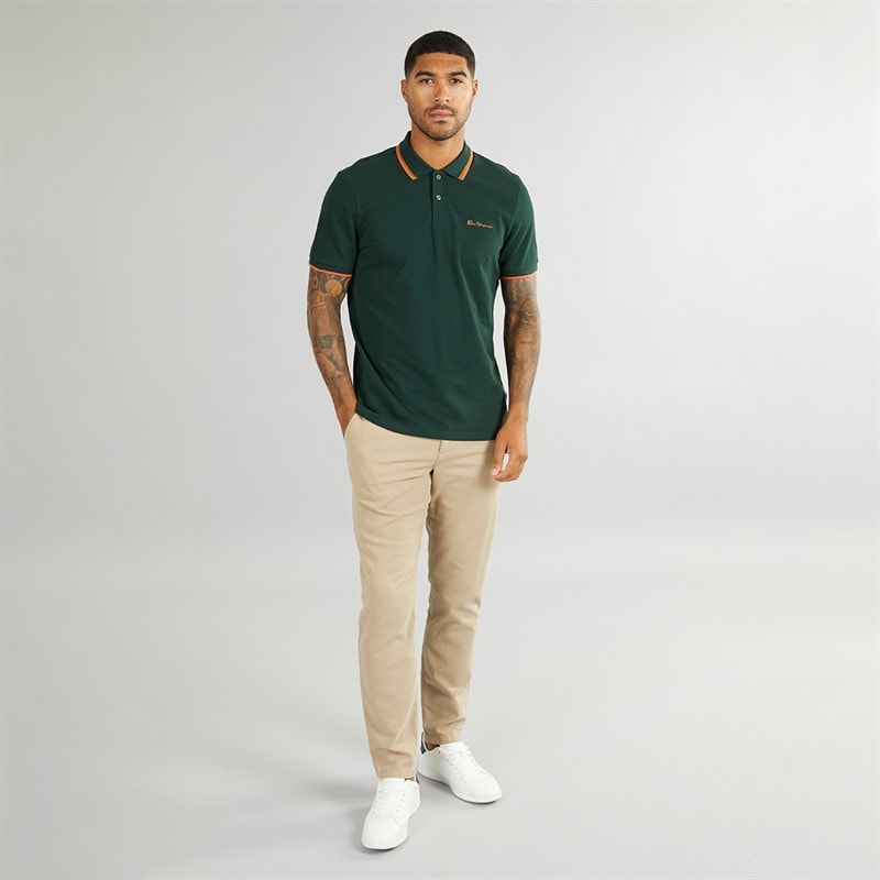 Ben Sherman Mens Twin Tipped Polo Shirt Dark Green - Image 3