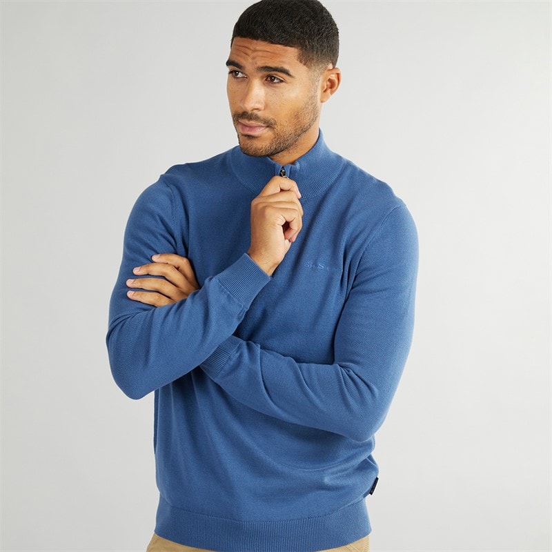 Ben Sherman Mens 1/4 Zip Funnel Neck Jumper Riviera Blue - Image 1