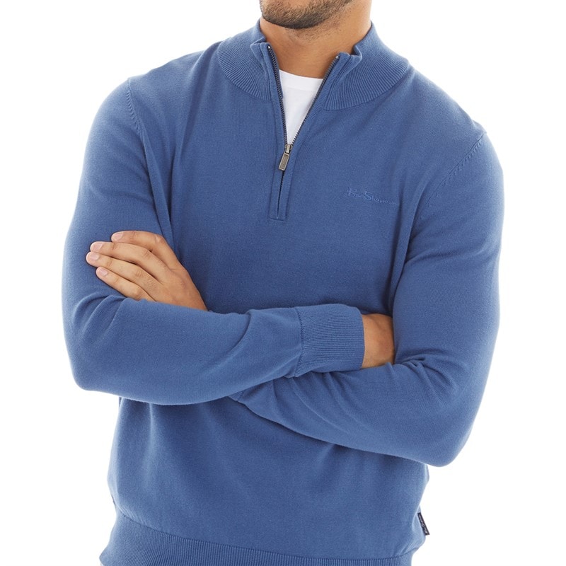 Ben Sherman Mens 1/4 Zip Funnel Neck Jumper Riviera Blue - Image 3