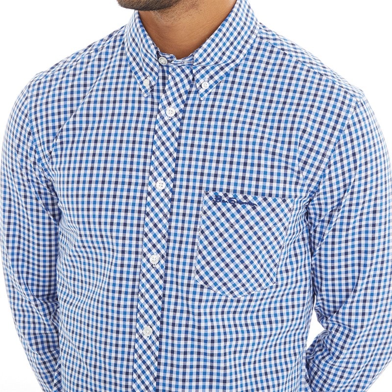Ben Sherman Mens Long Sleeve Three Colour Gingham Shirt Blue - Image 3