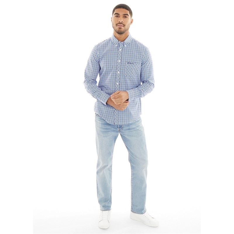 Ben Sherman Mens Long Sleeve Three Colour Gingham Shirt Blue - Image 4