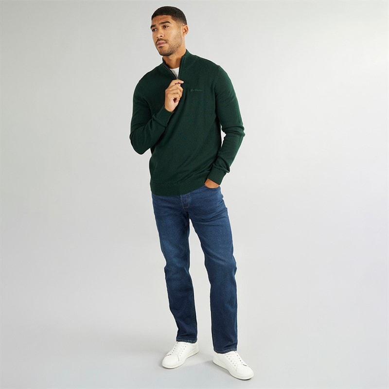 Ben Sherman Mens 1/4 Zip Funnel Neck Jumper Dark Green - Image 4