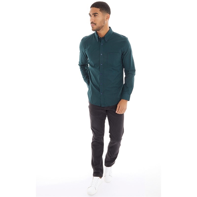 Ben Sherman Mens Long Sleeve Gingham Dark Green - Image 4