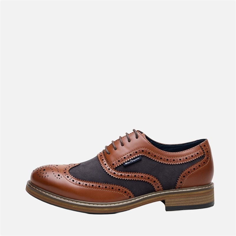 Ben Sherman Mens Terrence Oxford Brogue Shoes Tan Burnish/Navy - Image 1