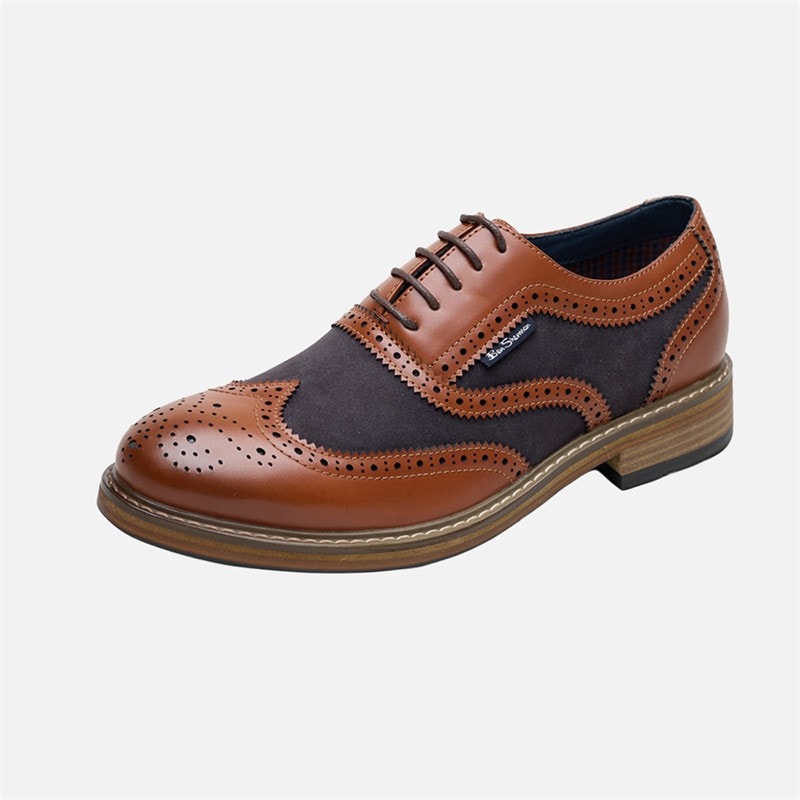 Ben Sherman Mens Terrence Oxford Brogue Shoes Tan Burnish/Navy - Image 2
