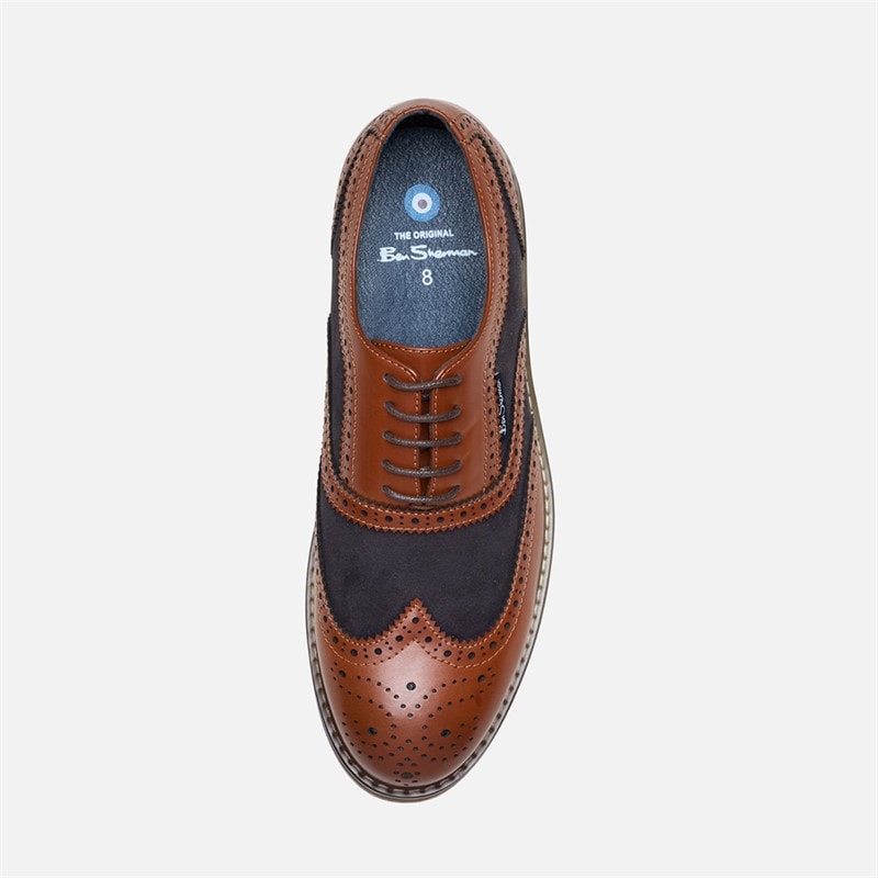 Ben Sherman Mens Terrence Oxford Brogue Shoes Tan Burnish/Navy - Image 3