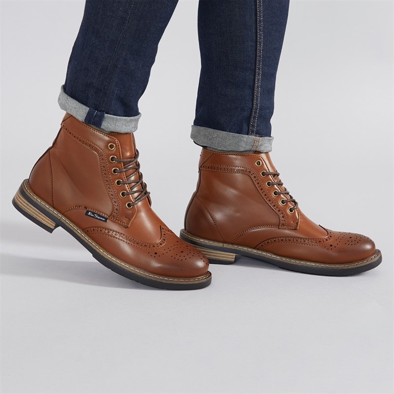 Ben Sherman Mens Templeton Brogue Boots Tan Burnish - Image 1