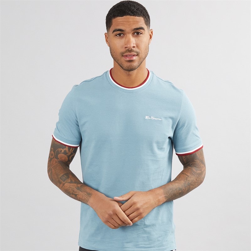 Ben Sherman Mens Pique Ringer T-Shirt Petrol - Image 1