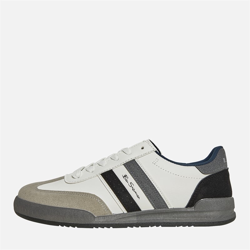 Ben Sherman Mens Sokka Stripe Trainers White/Grey/Black - Image 1
