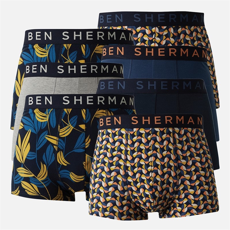 Ben Sherman Mens Alberto Seven Pack Boxer Trunks Multi