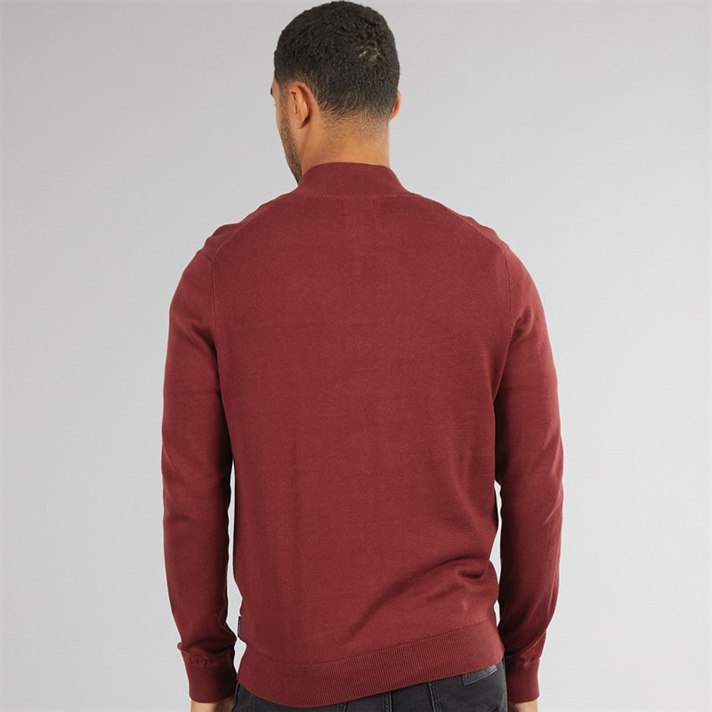 Ben Sherman Mens 1/4 Zip Funnel Neck Jumper Wine - Image 2