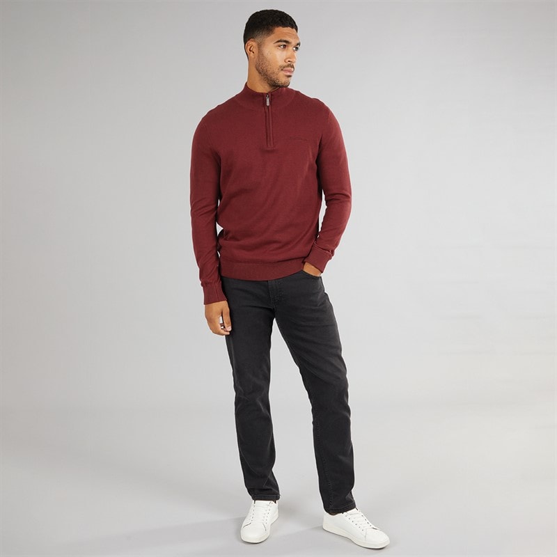 Ben Sherman Mens 1/4 Zip Funnel Neck Jumper Wine - Image 3