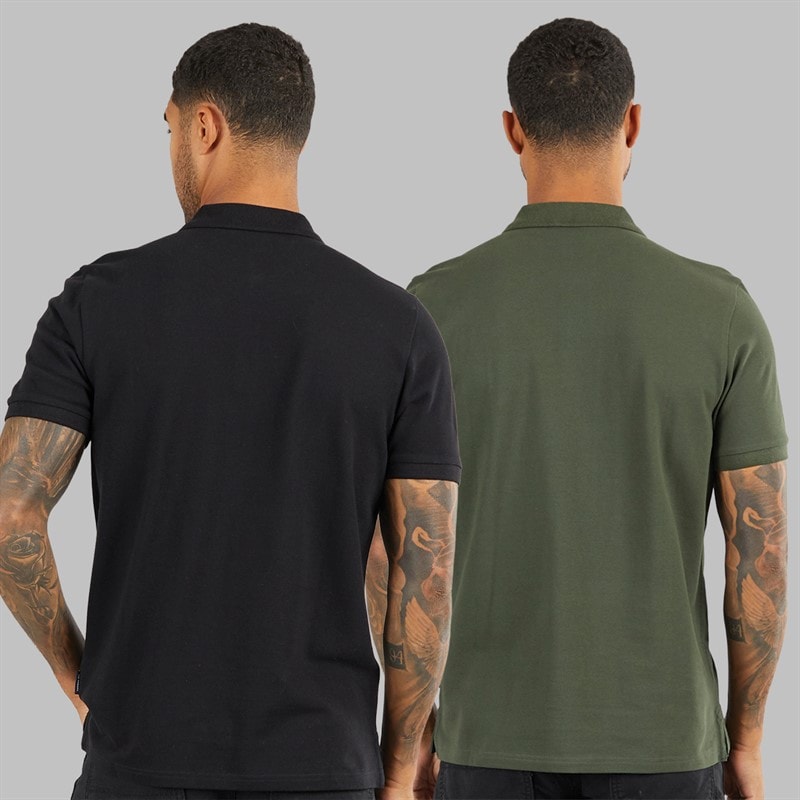 Ben Sherman Mens Two Pack Plain Polo Shirts Black/Khaki - Image 2