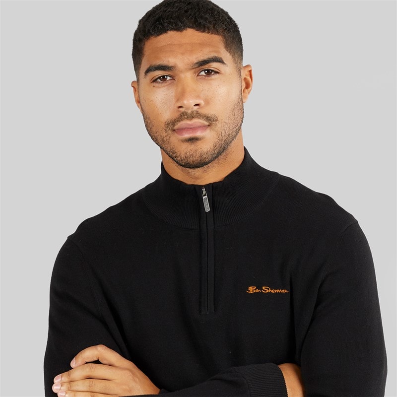 Ben Sherman Mens 1/4 Zip Funnel Neck Jumper Black - Image 3