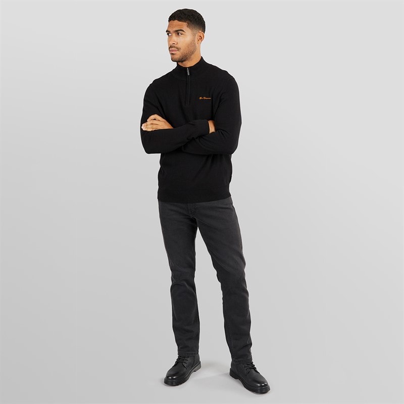 Ben Sherman Mens 1/4 Zip Funnel Neck Jumper Black - Image 4