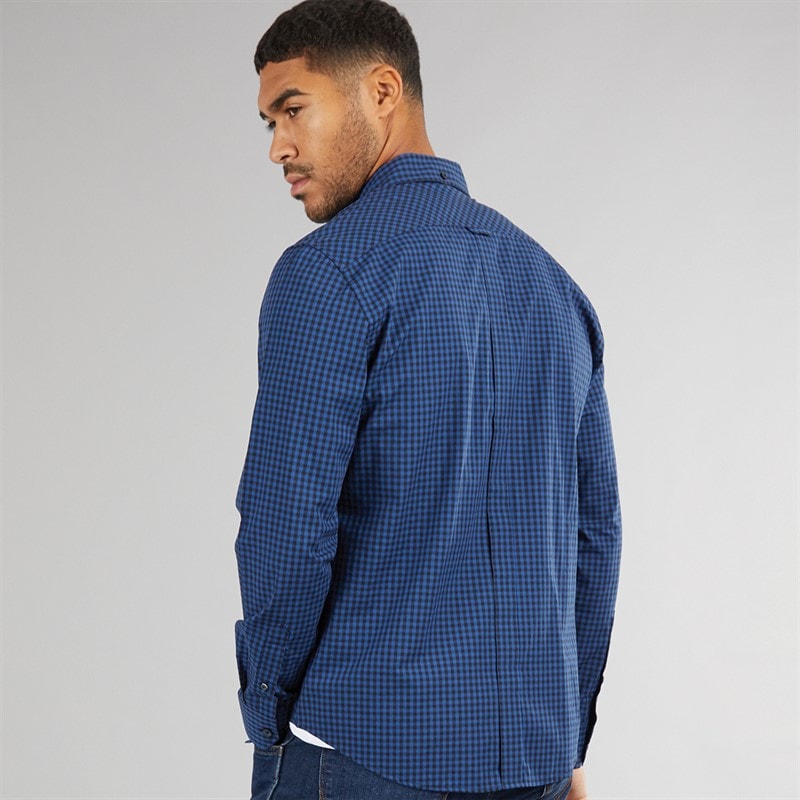 Ben Sherman Mens Long Sleeve Gingham Shirt Royal Blue - Image 2