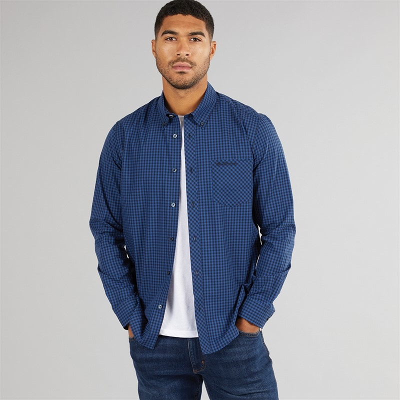 Ben Sherman Mens Long Sleeve Gingham Shirt Royal Blue - Image 3