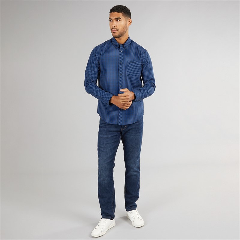 Ben Sherman Mens Long Sleeve Gingham Shirt Royal Blue - Image 4