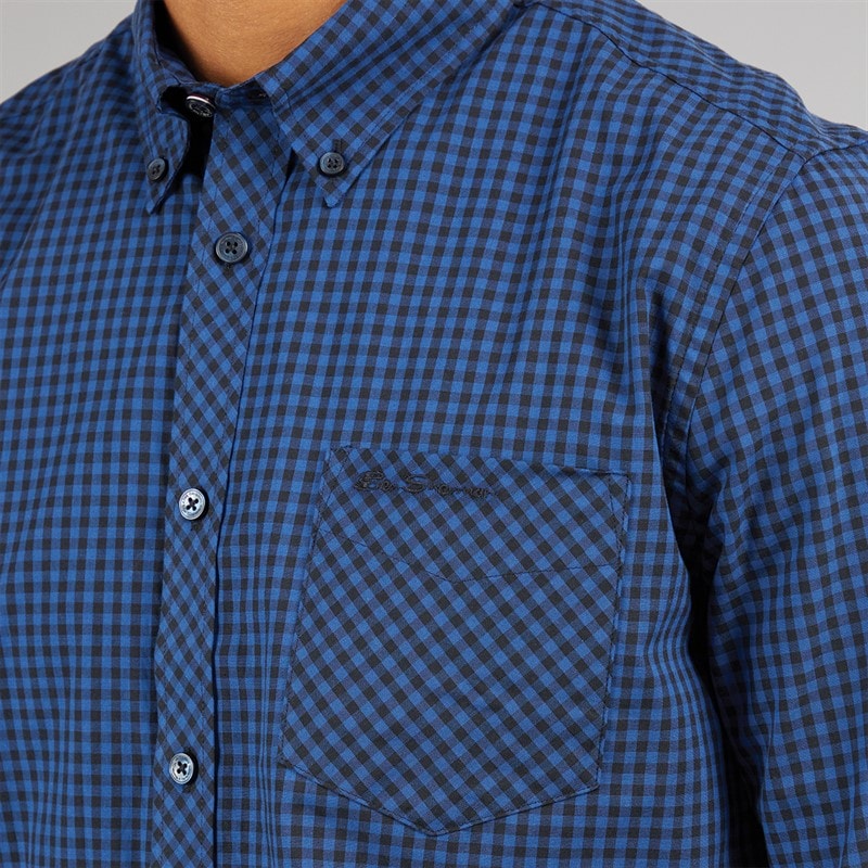 Ben Sherman Mens Long Sleeve Gingham Shirt Royal Blue - Image 5