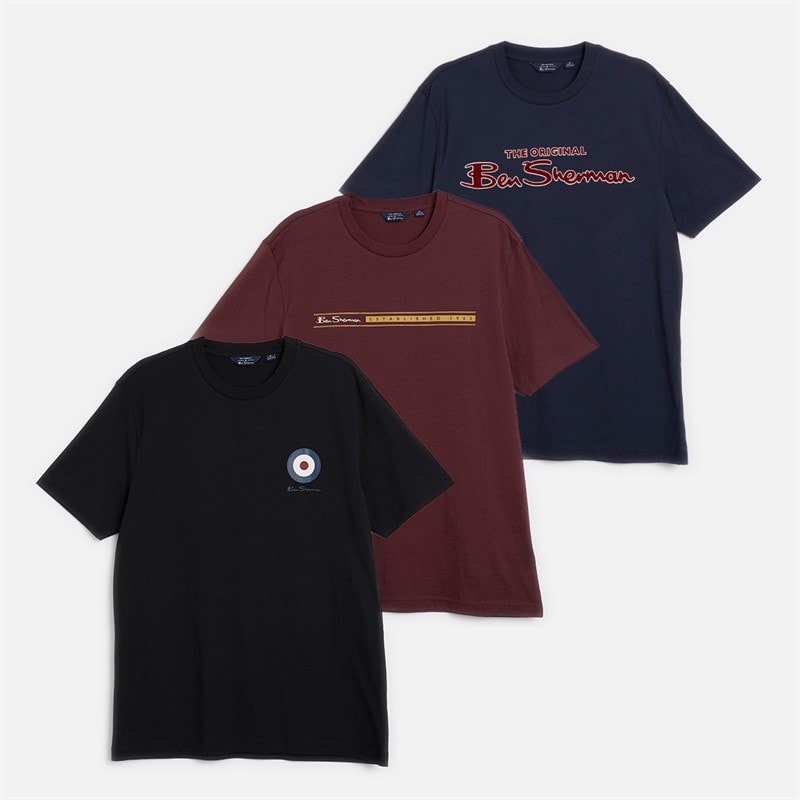 Ben Sherman Mens Three Pack Mixed T-Shirts Multi