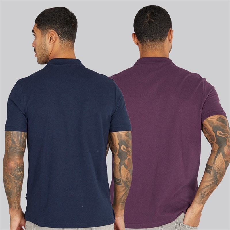 Ben Sherman Mens Two Pack Plain Polo Shirts Plum/Dark Navy - Image 2