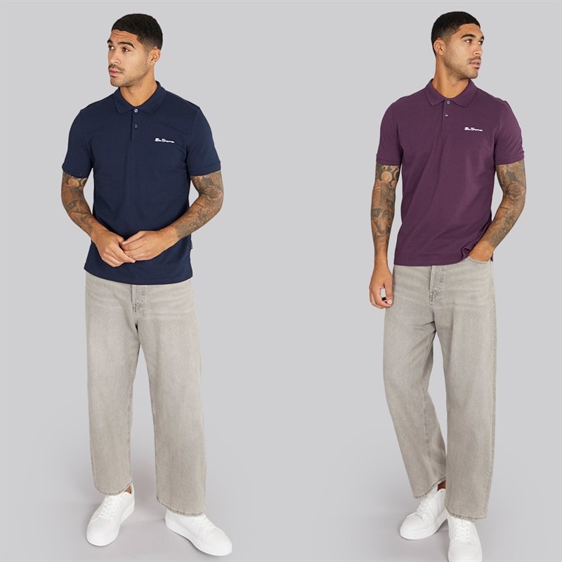 Ben Sherman Mens Two Pack Plain Polo Shirts Plum/Dark Navy - Image 3
