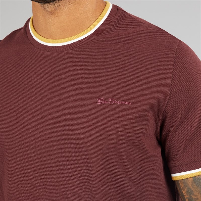 Ben Sherman Mens Pique Ringer T-Shirt Wine - Image 3