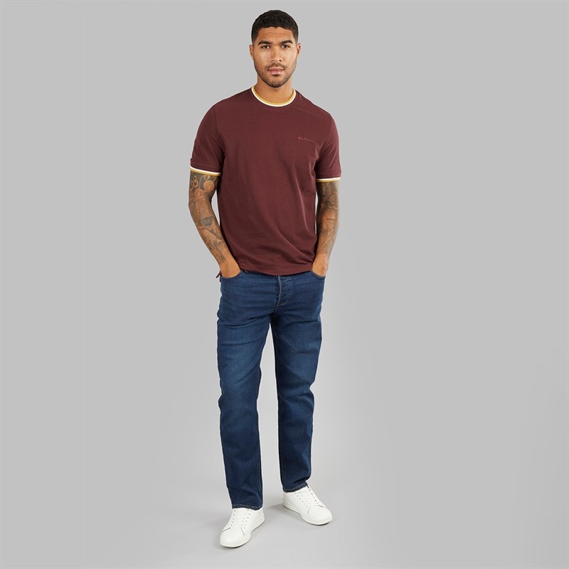 Ben Sherman Mens Pique Ringer T-Shirt Wine - Image 4