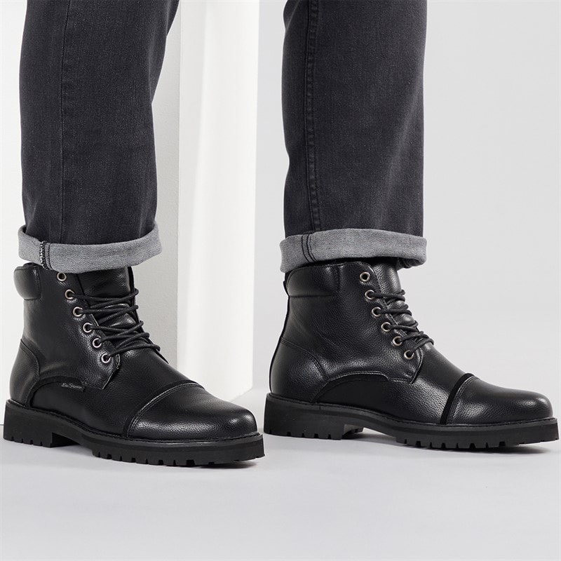 Ben Sherman Mens Chesterley Toe Cap Boots Black Tumble - Image 1
