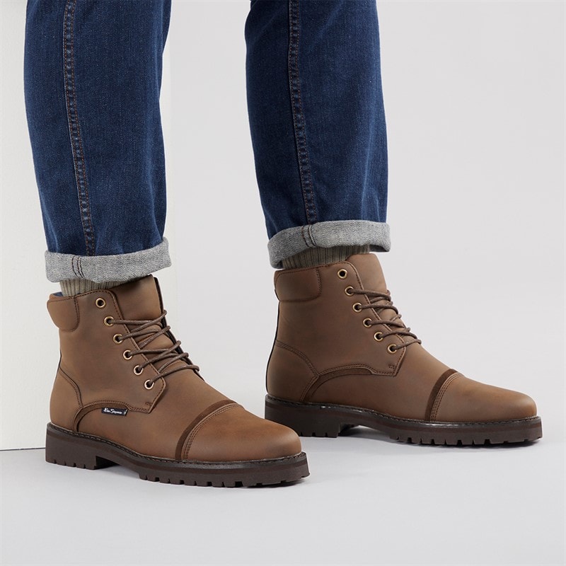Ben Sherman Mens Chesterley Toe Cap Boots Brown - Image 1