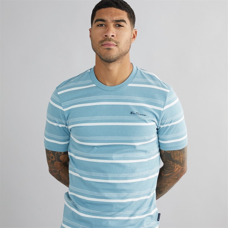 Ben Sherman Mens Fine Stripe T-Shirt Petrol - Image 1