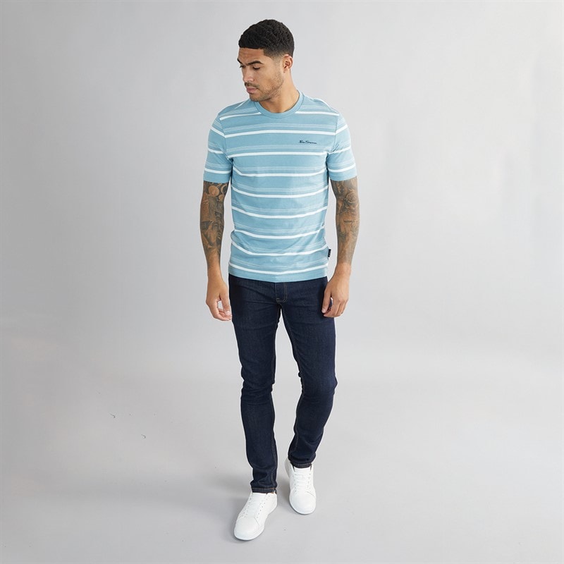 Ben Sherman Mens Fine Stripe T-Shirt Petrol - Image 3