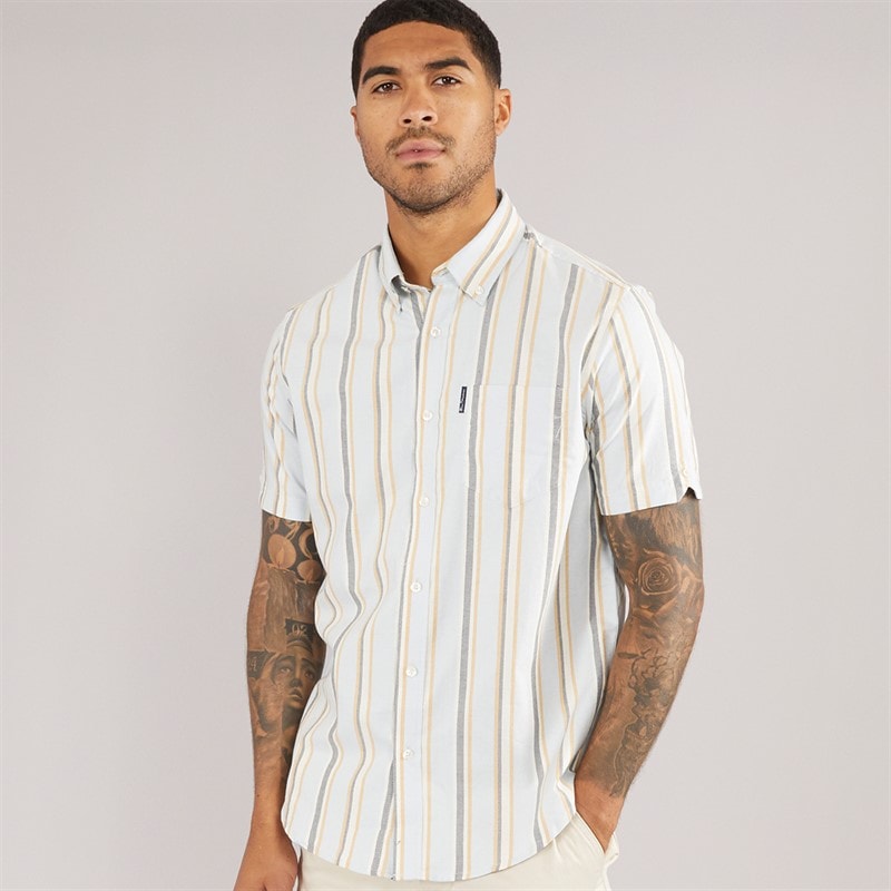 Ben Sherman Mens Oxford Stripe Short Sleeve Shirt Pale Blue - Image 1