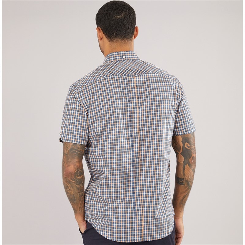 Ben Sherman Mens House Check Short Sleeve Shirt Denim Blue - Image 2