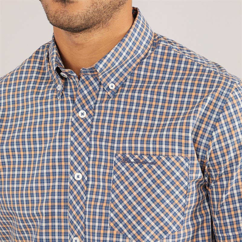 Ben Sherman Mens House Check Short Sleeve Shirt Denim Blue - Image 3