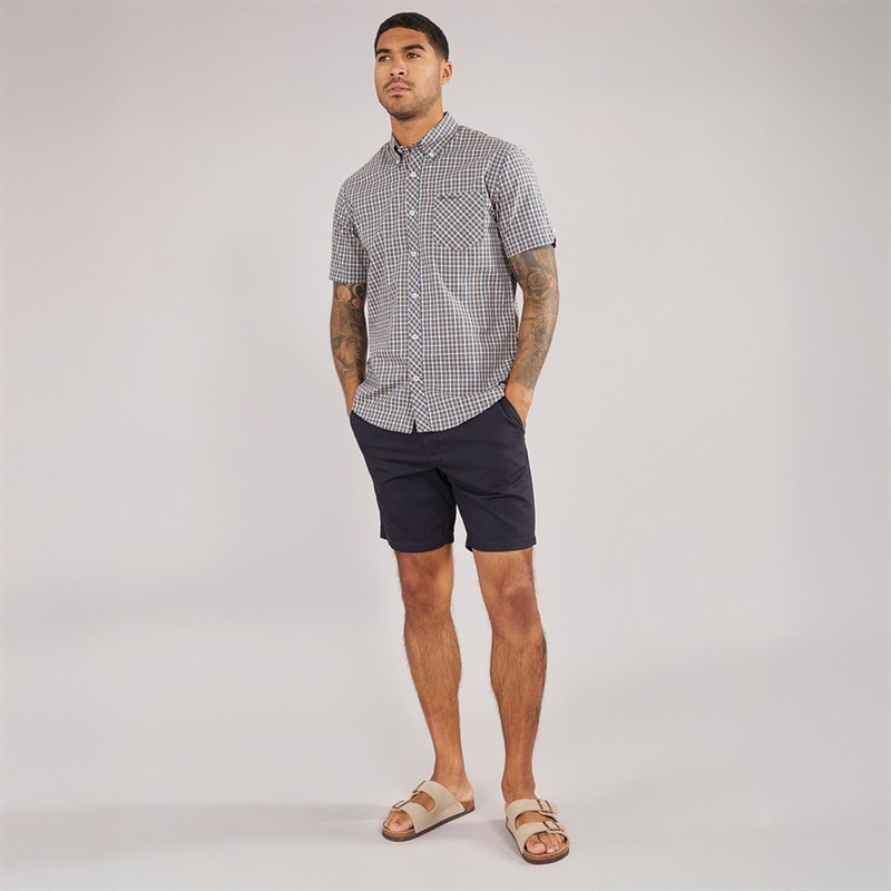 Ben Sherman Mens House Check Short Sleeve Shirt Denim Blue - Image 4