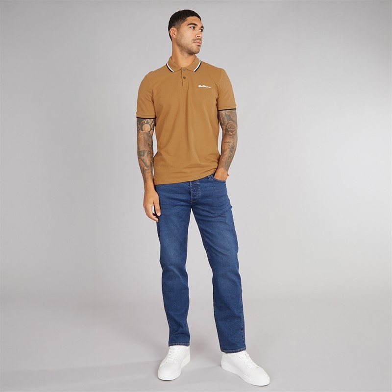 Ben Sherman Mens Twin Tipped Polo Shirt Light Brown - Image 3