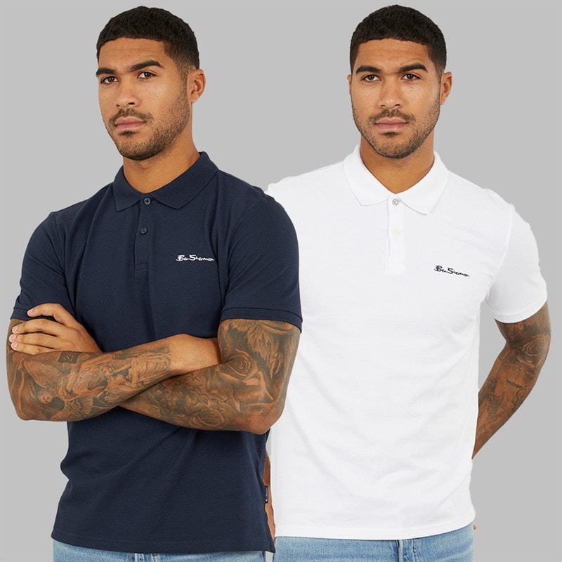 Ben Sherman Mens Two Pack Polo Shirts Dark Navy/White - Image 1