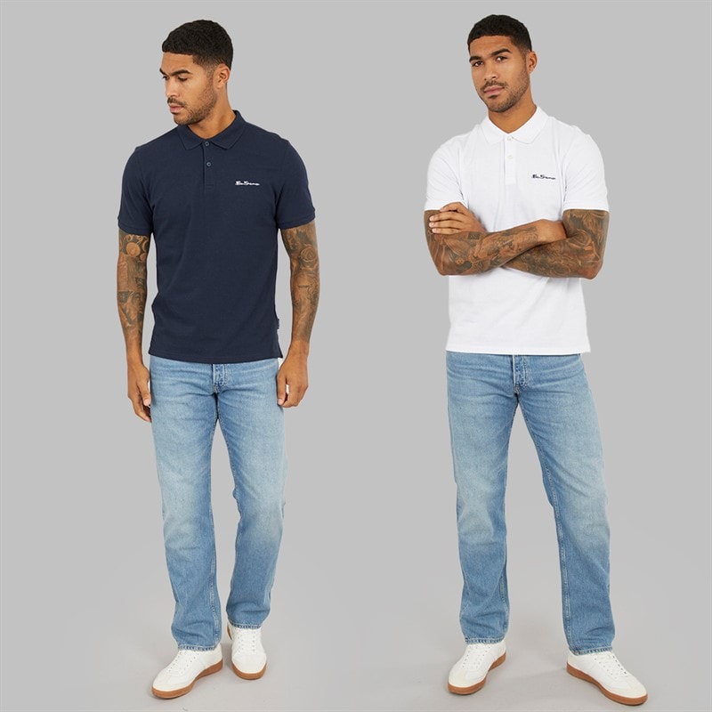 Ben Sherman Mens Two Pack Polo Shirts Dark Navy/White - Image 3