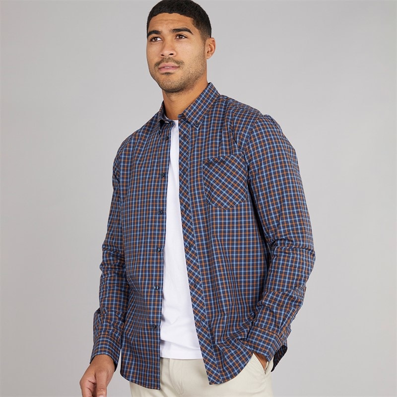 Ben Sherman Mens Long Sleeve House Check Shirt Dark Navy