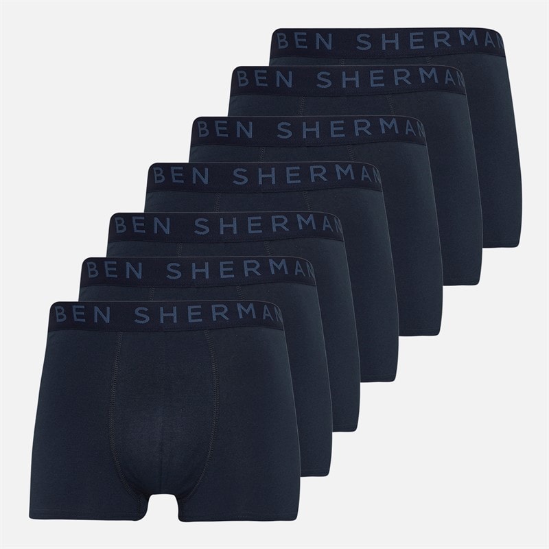 Ben Sherman Mens Arley Seven Pack Boxer Trunks Navy
