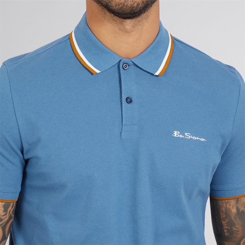 Ben Sherman Mens Twin Tipped Polo Shirt Airforce - Image 3