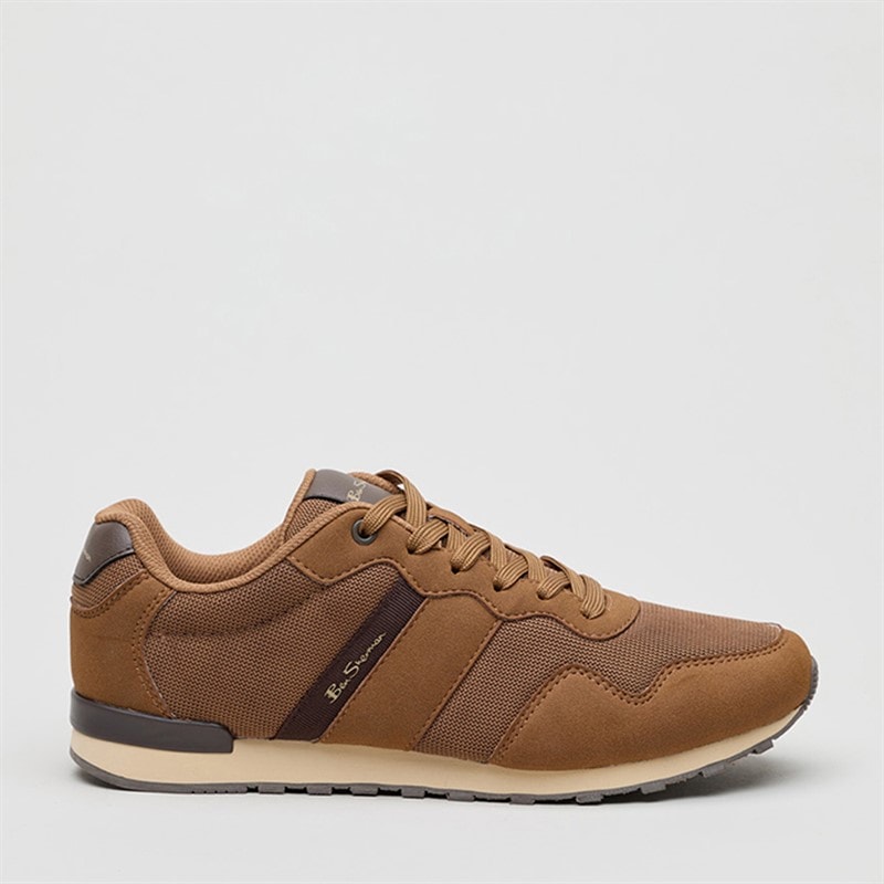 Ben Sherman Mens Owen Retro Run Trainers Brown Mesh