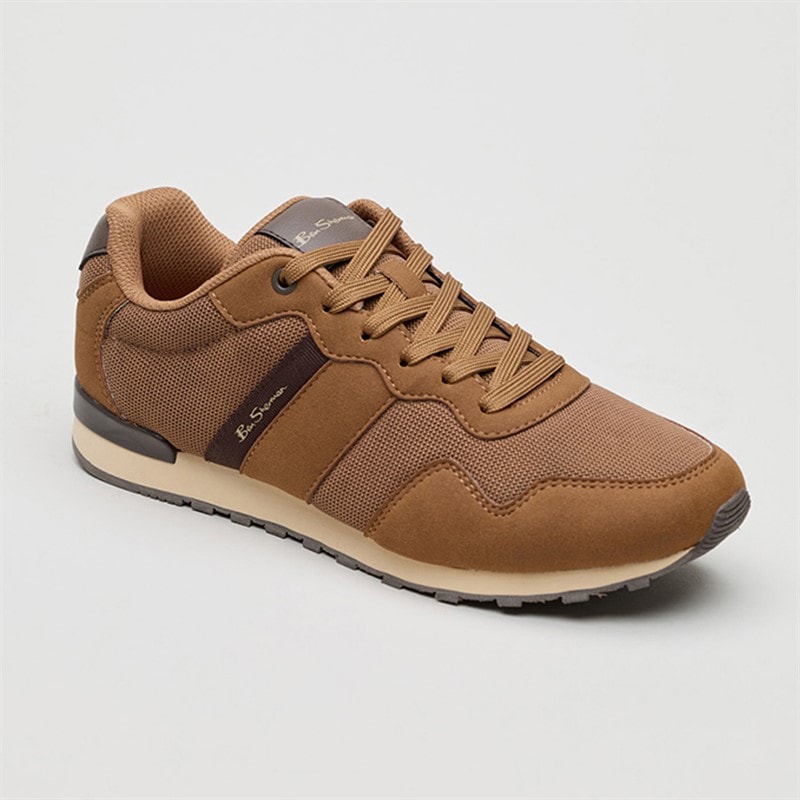 Ben Sherman Mens Owen Retro Run Trainers Brown Mesh - Image 2