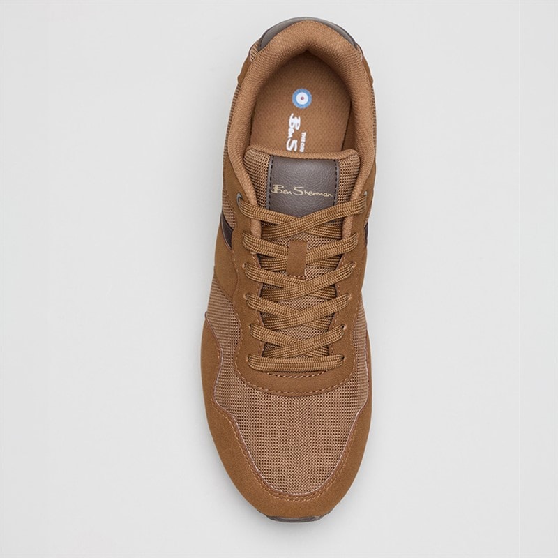 Ben Sherman Mens Owen Retro Run Trainers Brown Mesh - Image 3