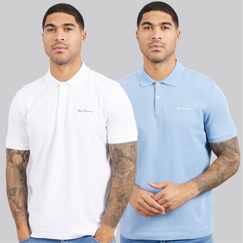 Ben Sherman Mens Two Pack Plain Polo Shirts White/Glacier Glacier/White