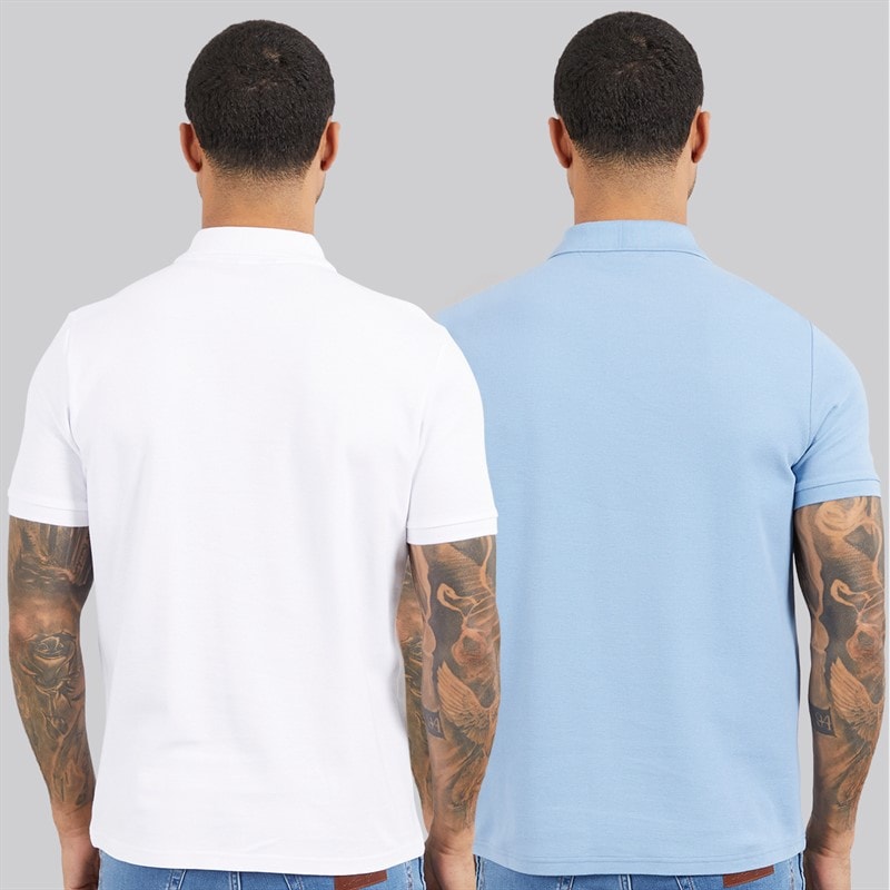 Ben Sherman Mens Two Pack Plain Polo Shirts White/Glacier Glacier/White - Image 2